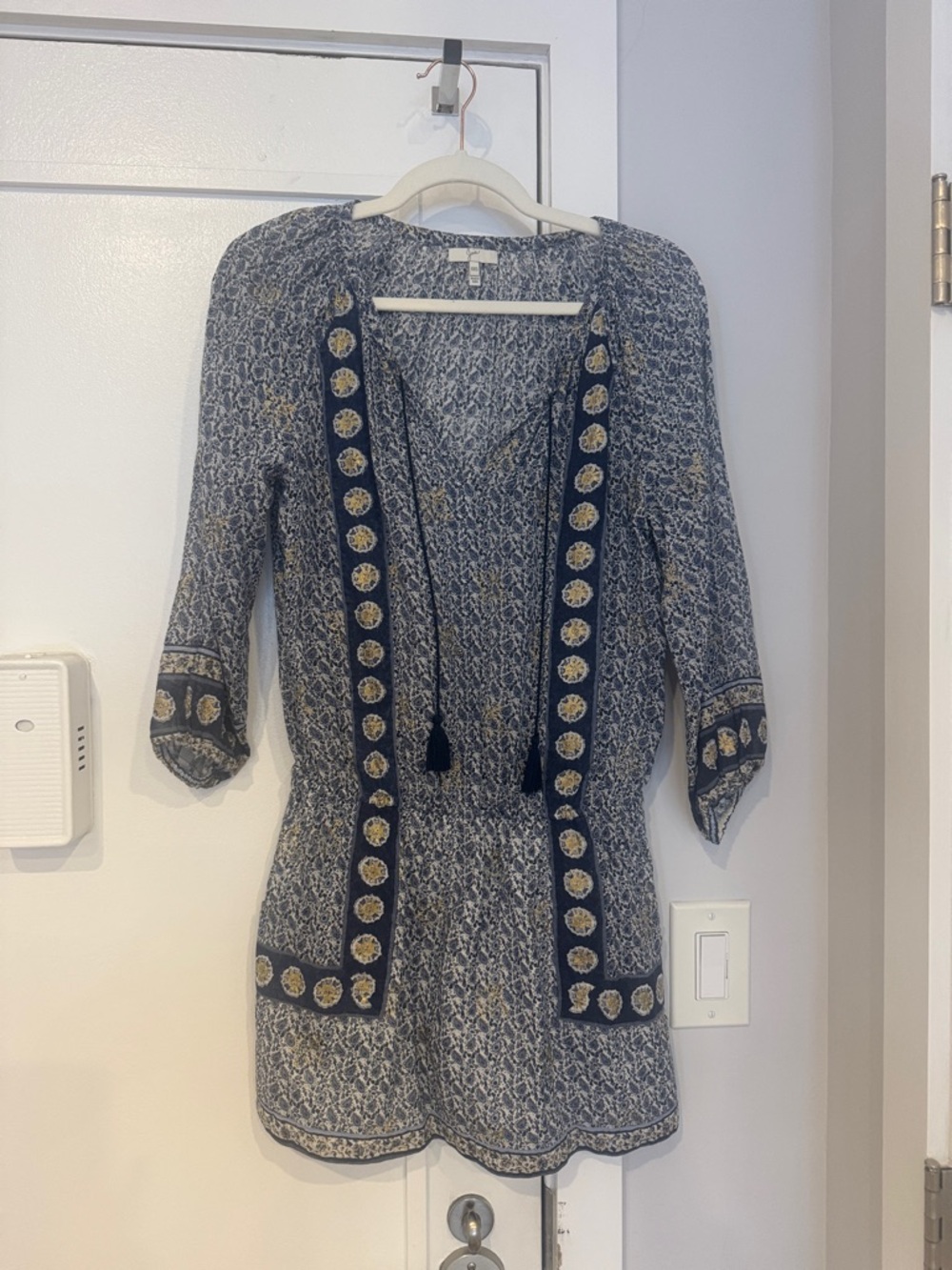 Joie Navy and Gold-Accent Floral Mini Dress